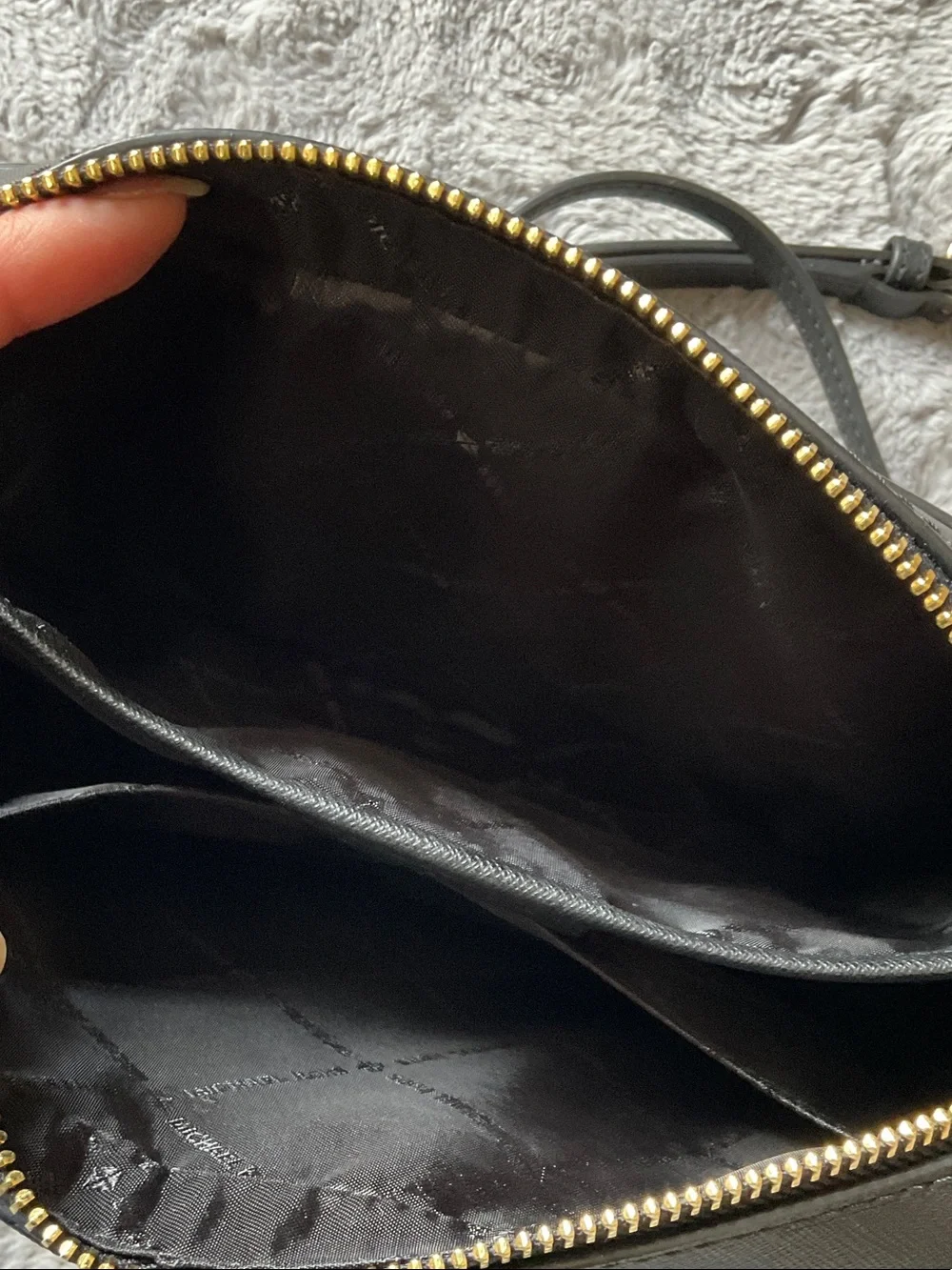 MICHAEL KORS Black Saffiano Leather Shoulder Bag with Gold Hardware